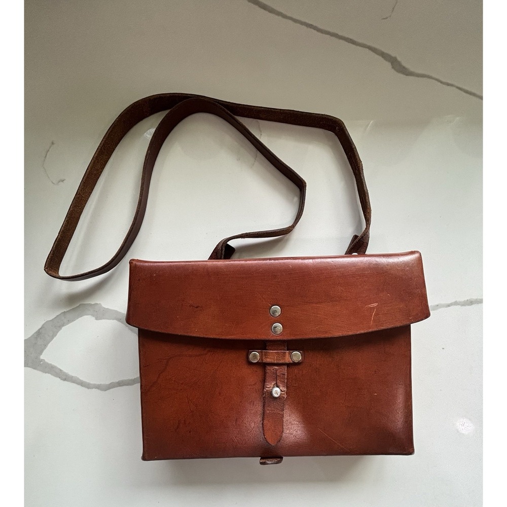 Military Officer Bag Leather Vintage 1978 Swiss Army Map Ammo